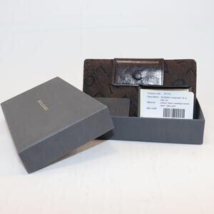 Bvlgari Logo Canvas Trifold Wallet Brown Leather Coin Pouch Italy Authentic